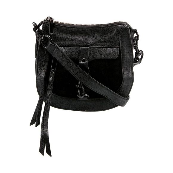 Rebecca Minkoff Saddle Handbag Black Leather Suede Crossbody - Picture 1 of 6